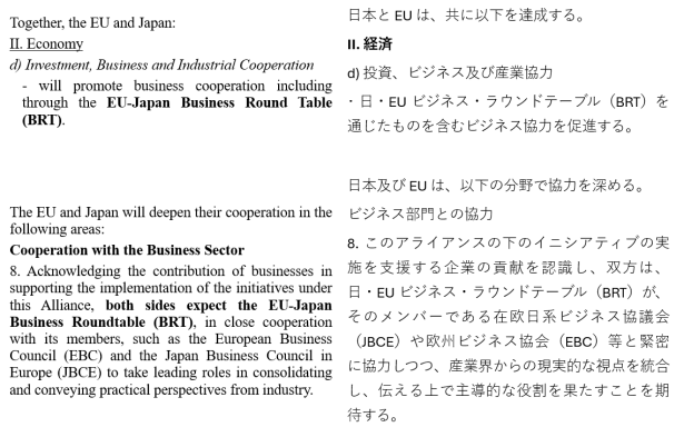 BRT references in the 2025 EU-Japan Summit's documents